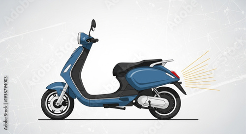 Blue Scooter Side View Isolated on White Background.