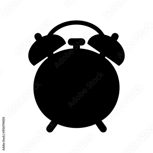 A simple black silhouette icon of a vintage alarm clock for time and reminder concepts Vector, illustration
