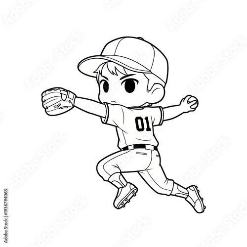 Chibi Baseball Player in Action Ready to Catch Ball.