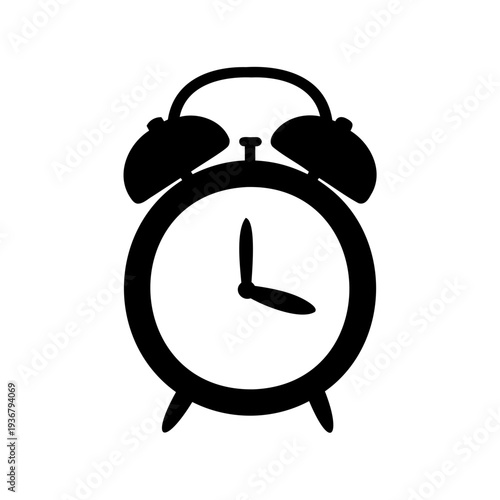 Classic black alarm clock icon symbolizing time, urgency, and morning wake-up calls Vector, illustration