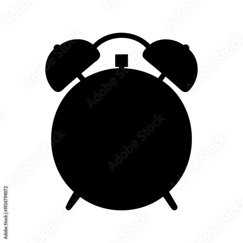 A simple black silhouette icon of a traditional alarm clock on a pure white background Vector, illustration