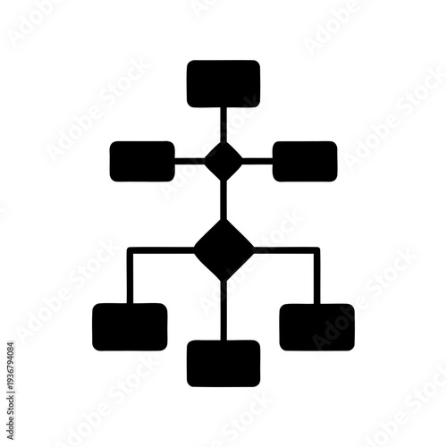 Abstract black and white icon depicting a hierarchical diagram or network structure Vector, illustration