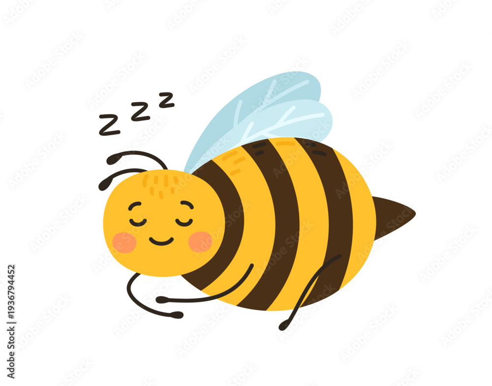Obraz premium Cute bee sleeping. Flat vector illustration.