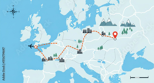 Map of European Railway Network with Stations and Routes.