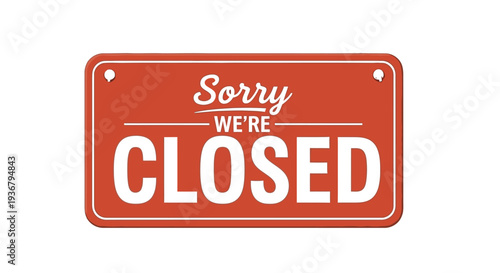 Simple vector graphic illustration of a rectangular hanging sign displaying sorry we are closed notification in bold white text