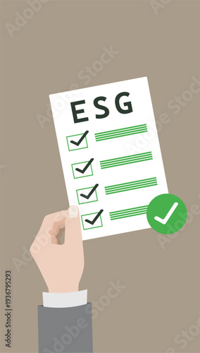 Sustainable procurement checklist on clipboard. Responsible sourcing and green supply chain concept