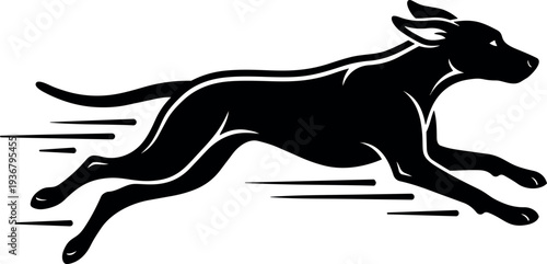 Minimalist vector side view greyhound running at full sprint with motion lines sports logo dynamic silhouette black clean flat icon