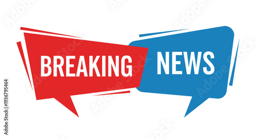 Dynamic vector illustration showcasing "Breaking News" text within modern red and blue speech bubbles, perfect for conveying urgent announcements, media updates, and timely information design.