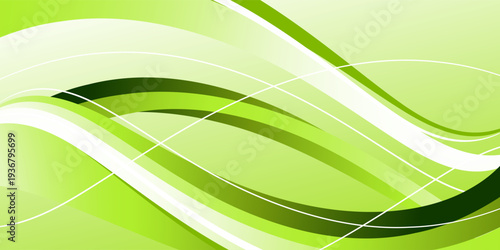 Abstract green wave background with smooth layered curves vector illustration