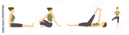 A woman in some yoga position in a white background in a full set