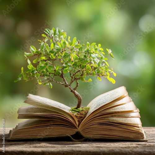 Education background book leaves tree in nature