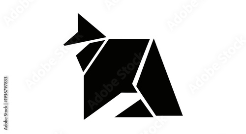 Abstract geometric fox illustration. Modern origami animal design with sharp angles in black on white background. Minimalist vector art.