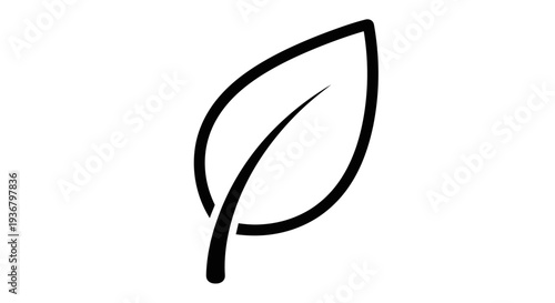Minimalist Black Outline Leaf Icon - Simple Eco-Friendly Plant Symbol for Nature, Organic Design, and Growth Concepts
