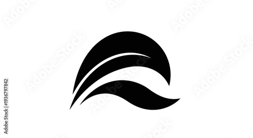 Abstract black and white curved lines graphic, modern minimalist design element, flowing elegant symbol isolated on white.