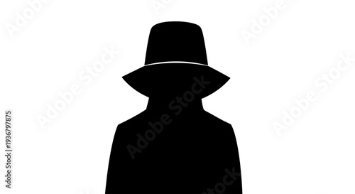 Faceless silhouette of a mysterious person wearing a classic fedora hat and coat, representing anonymity, privacy, and hidden identity.