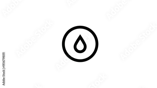 Simple Black Line Art Icon of a Water Drop or Liquid Symbol in a Circle. Minimalist Graphic Element for Hydration, Oil, or Purity.