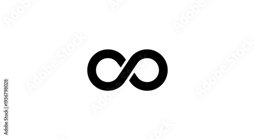 Black infinity symbol icon on a clean white background, representing eternity, endlessness, limitlessness, and continuous cycles.