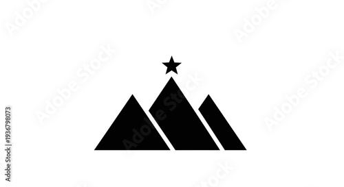 Minimalist black mountains and peaks graphic with a star on the highest summit, symbolizing success, achievement, and aspiration.