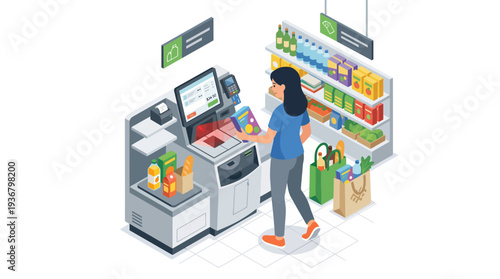 Woman making a purchase at a retail checkout counter with various products on display.