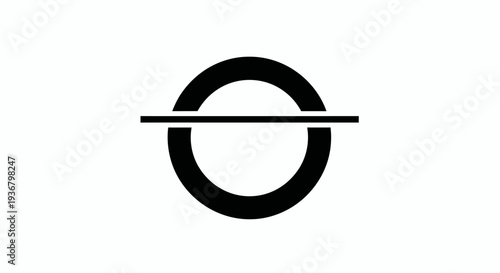 Geometric black circle with horizontal line, abstract symbol or icon on white background, modern graphic design element