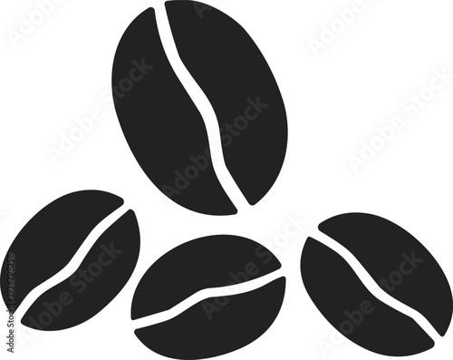 Black silhouette of roasted coffee beans icon isolated on white background representing organic caffeine drink espresso breakfast morning energy shop logo and aromatic beverage