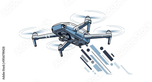 Modern Drone with Camera Flying in Sky.