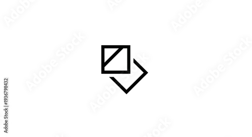 Abstract geometric minimalist design with overlapping black line art square and diamond shapes on a white background. Modern graphic element.
