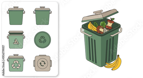 Green Recycling Bin with Organic Waste.