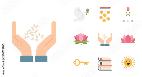 Hands Releasing Leaves Spiritual Symbols.