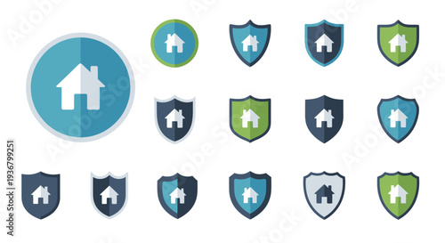 House Icon Set Security Shields.
