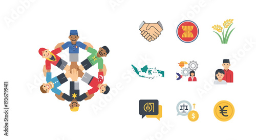 Diverse People Around Globe Icon.