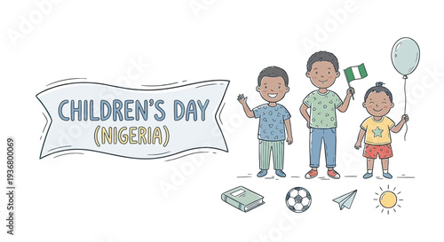 Childrens Day Nigeria Illustration Children Standing.
