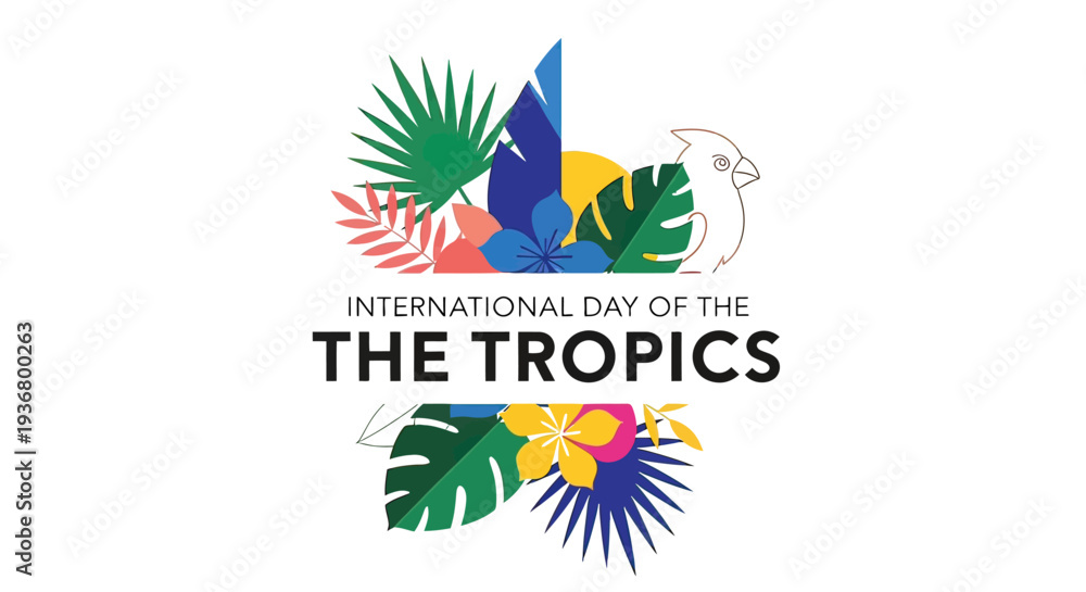 Obraz premium Colorful Tropical Leaves and Bird Logo.