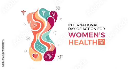 Colorful Silhouette of Woman with Health Icons.