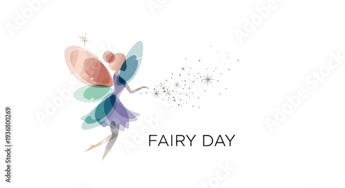 Colorful Watercolor Fairy Flying with Magic Dust.