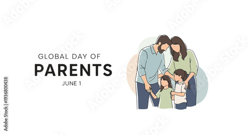 Family Illustration with Parents and Child Together.