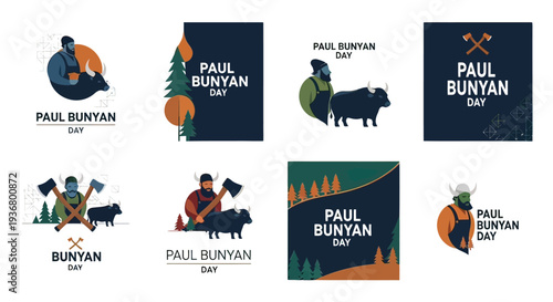 Paul Bunyan Logos with Various Illustrations.