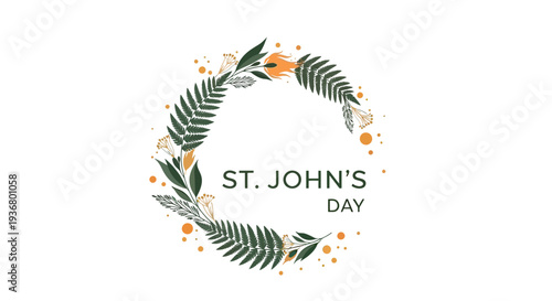 St Johns Day Floral Wreath Illustration.