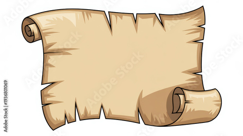 Cartoon parchment scroll with curled ends paper ancient