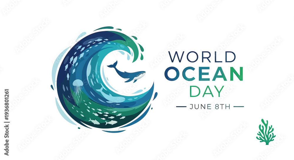 Naklejka premium World Ocean Day Illustration Wave Logo Design.