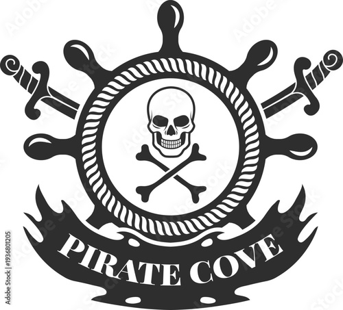 Pirate cove black symbol. Skull helm logo