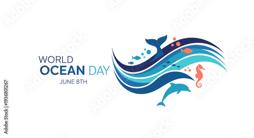 World Ocean Day Illustration with Marine Life.
