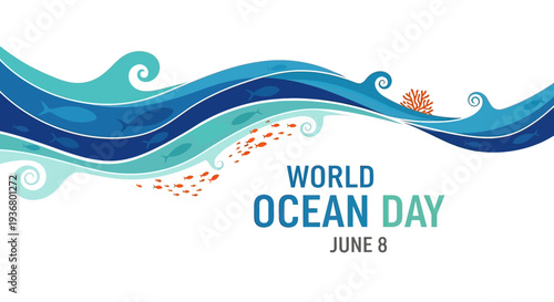 World Ocean Day Illustration with Waves.
