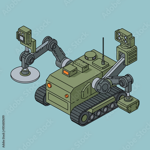 Military Robot with Mechanical Arms Illustration.