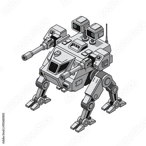 Futuristic Robot with Mechanical Legs and Guns.