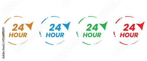 24 hour service icons, colorful circular arrows for day and night availability symbols