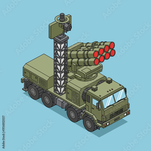 Military Missile Launcher Truck Illustration.