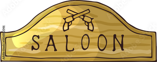 Saloon wooden signboard with crossed guns color drawing