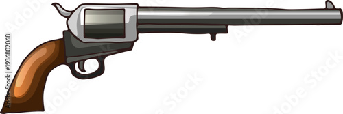 Revolver color drawing. Vintage handgun. Retro pistol