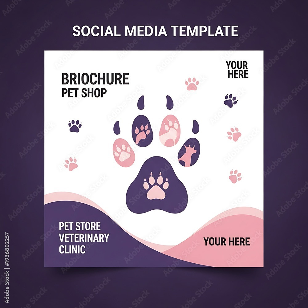Obraz premium Pet Shop Social Media Template with Paw Prints Design.